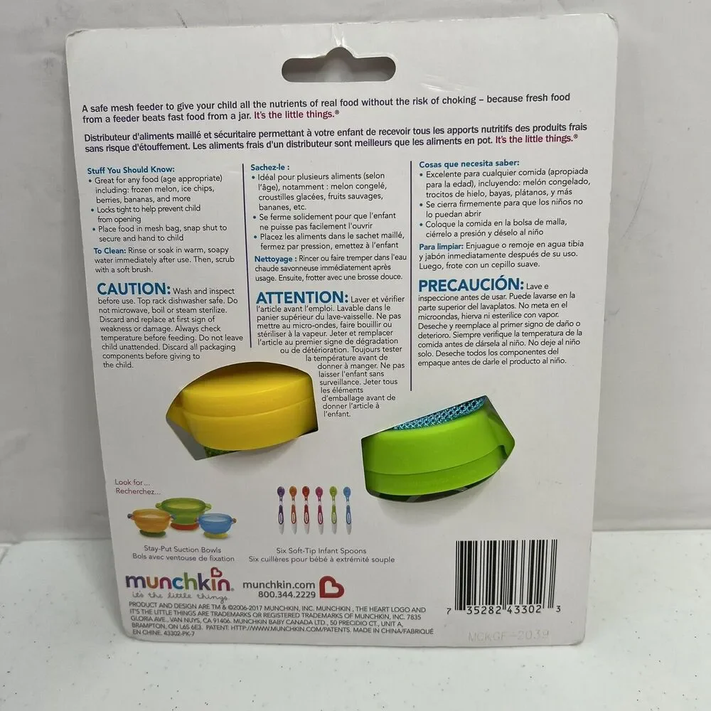 Munchkin Fresh Food Feeder 6+ Months Ideal for‎ Fruits & Veggies 2 Pack BPA Free